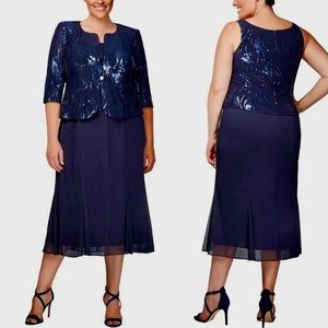 ALEX EVENINGS
Plus Size Sequined Chiffon
Dress and Jacket Size 16W 18 or 18W